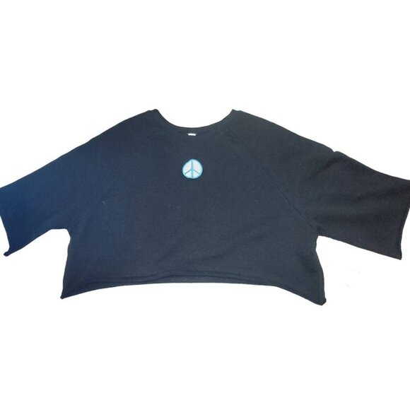 bp Tops - BP. Organic Cotton Crop Sweatshirt Black Peace Embroidered Size Medium NWT
